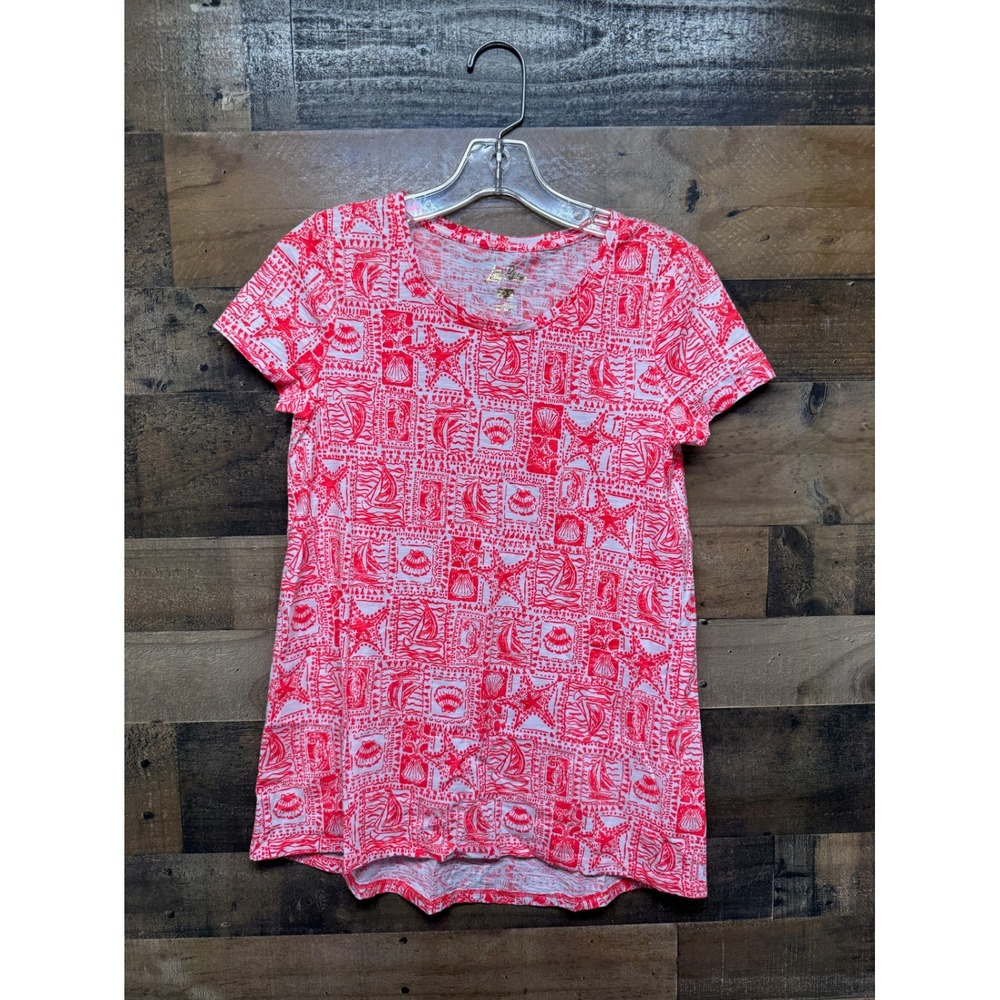 Lilly Pulitzer XS XS Misher Red Seashell Harbour Print T-Shirt‎ Top